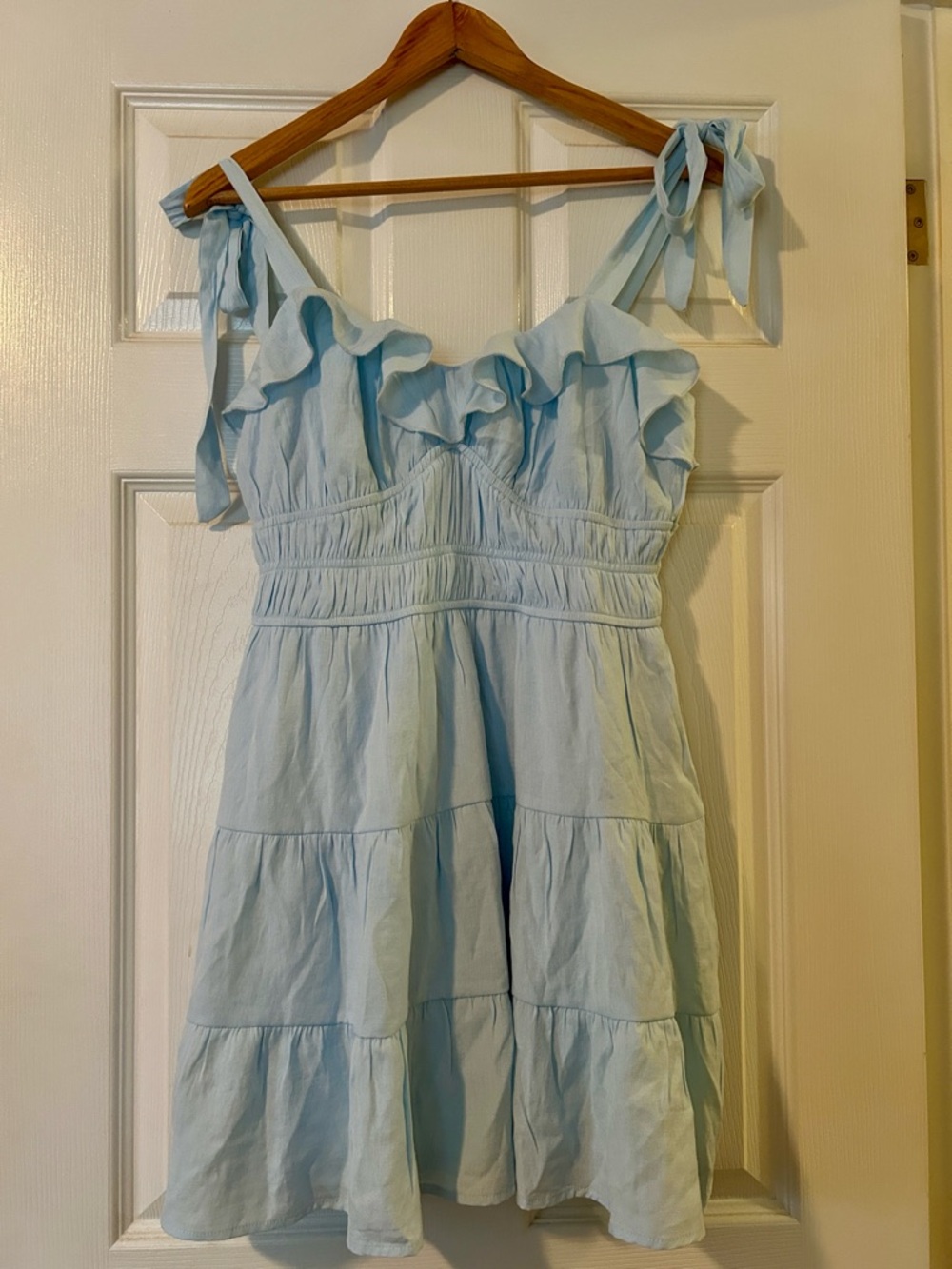 Trixxi Light Blue Ruffle Tie-Shoulder Sundress